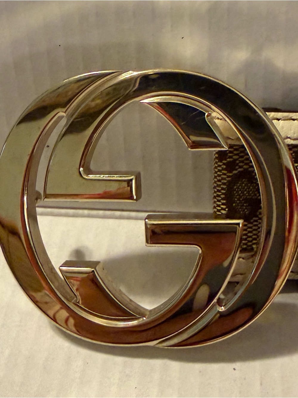 Gucci Cream Monogram Canvas Leather Interlocking G Buckle Belt 85/34 - Picture 2 of 6
